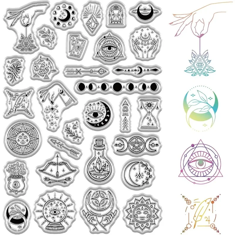 Divination Clear Stamp 1Sheet Moon Phase Rubber Stamps Gothic PVC Reusable Magic Witch's Hand Tarot Card Transparent Silicone clear stamps,clear rubber stamps