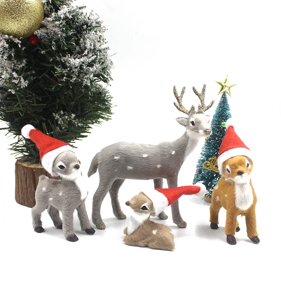 Super Cute Christmas Hat Elk Artificial Deer Reindeer Animal Model ...