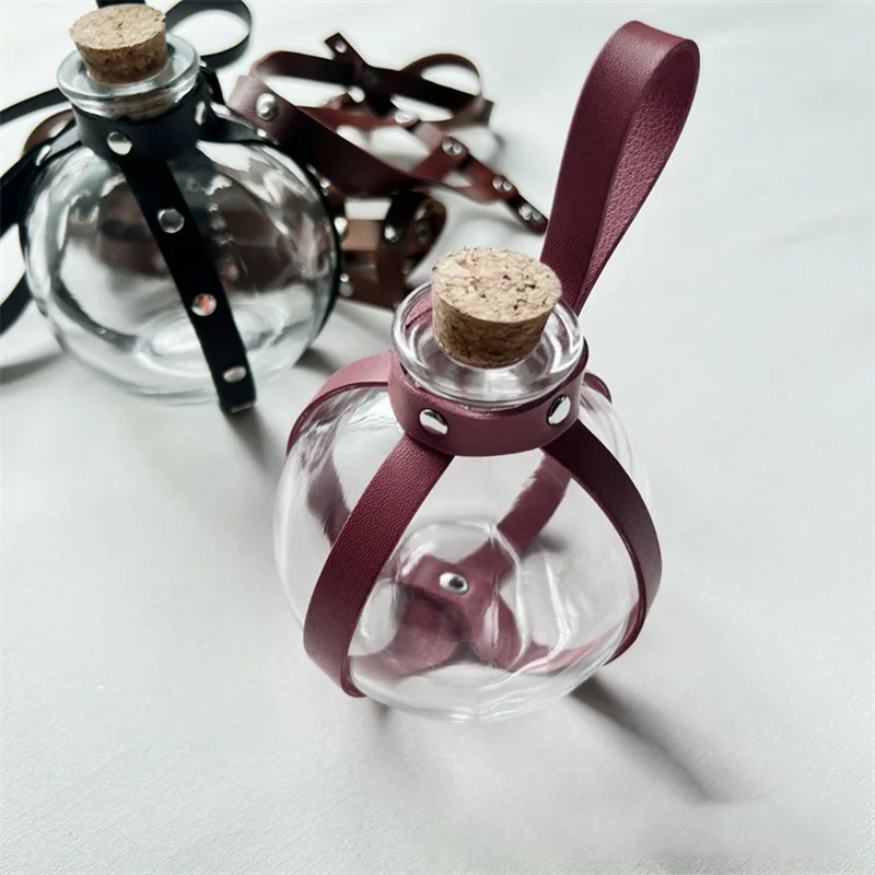 Halloween Dark Magic Cork Potion Bottle with Medieval Knight Leather Belt Bottle for Costume Props Diy Crafts and Decorative