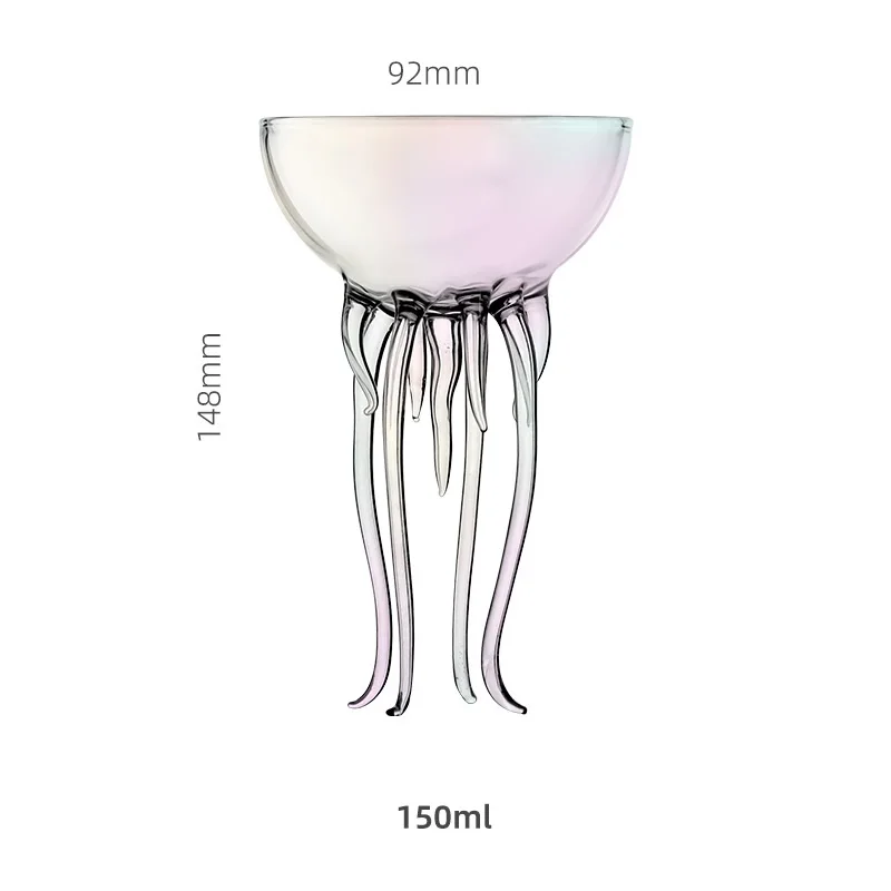 150ml 5oz Creative Cocktail Glasses Cup Bar Tools Jellyfish Octupus Shape Clear Rainbow Glass Cup Drinkware Drinking Cup 1 Piece