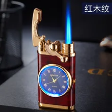  New rocker arm automatic ignition straight blue flame lighter creative real dial inflatable windproof lighter men's watch gift 