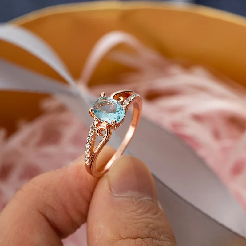 Wedding Rings Fashion Crystal Rose Gold Classical Cubic Oval Zircon For Women Female Elegant Engagement Simple Gift Jewelry