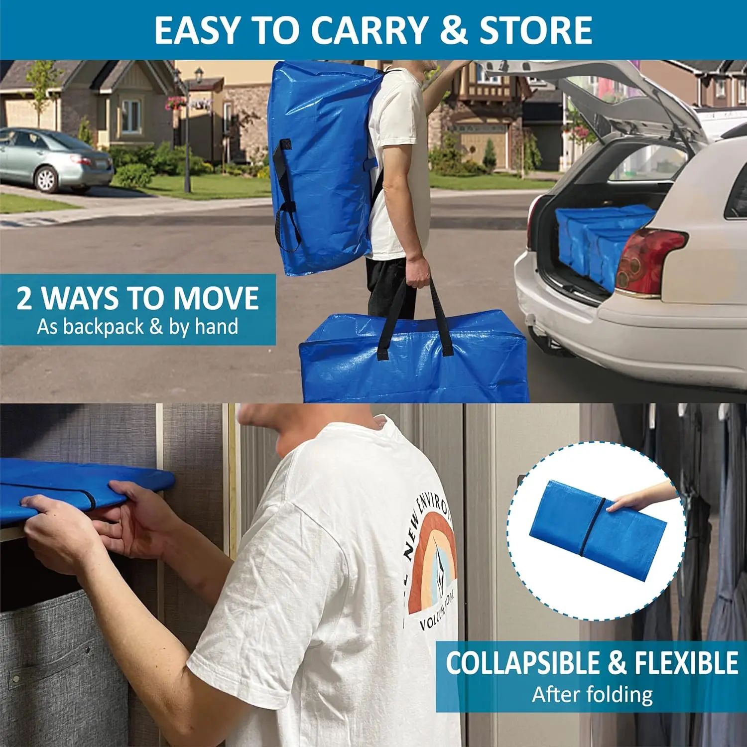 12 Pack Heavy Duty Extra Large Moving Bags with Backpack Straps & Large Vacuum Storage Bags Moving Supply Combo, Moving Totes wi 6
