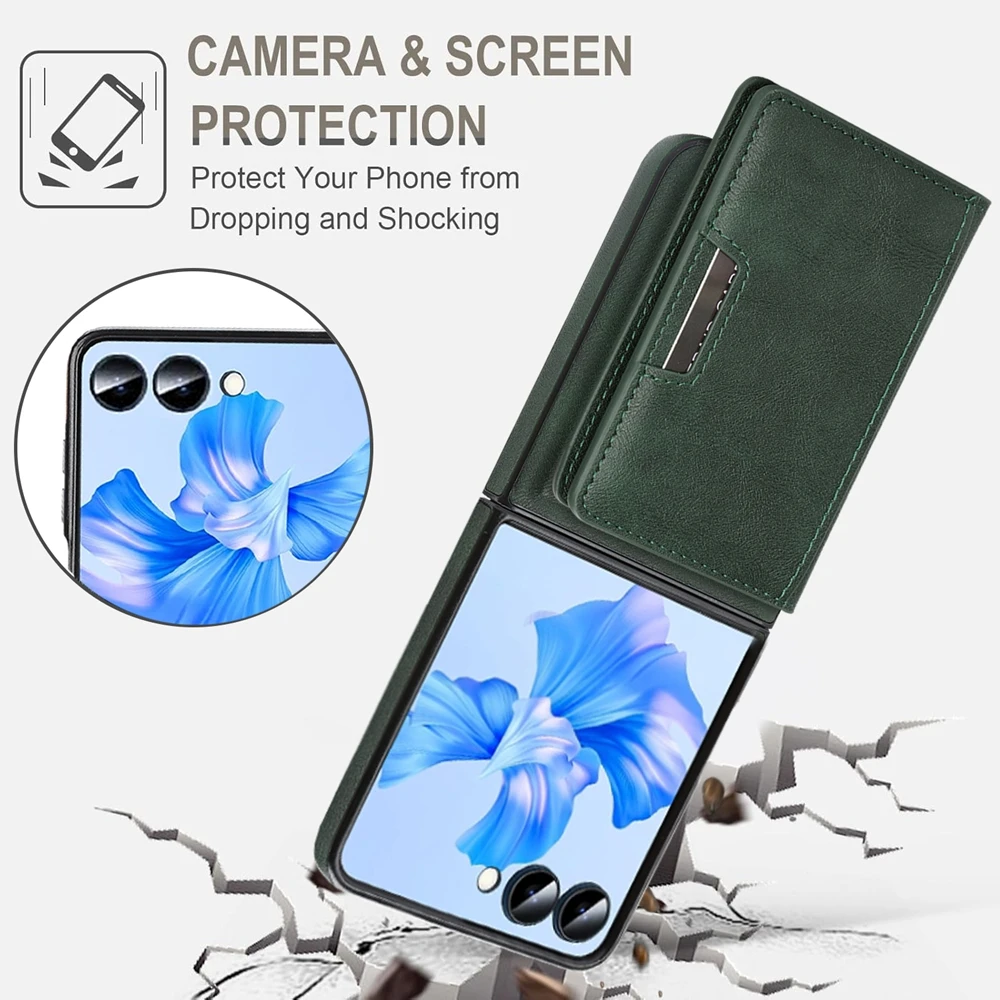 Magnetic Leather Phone Case with Card Holder & Kickstand, Wireless Charging Compatible