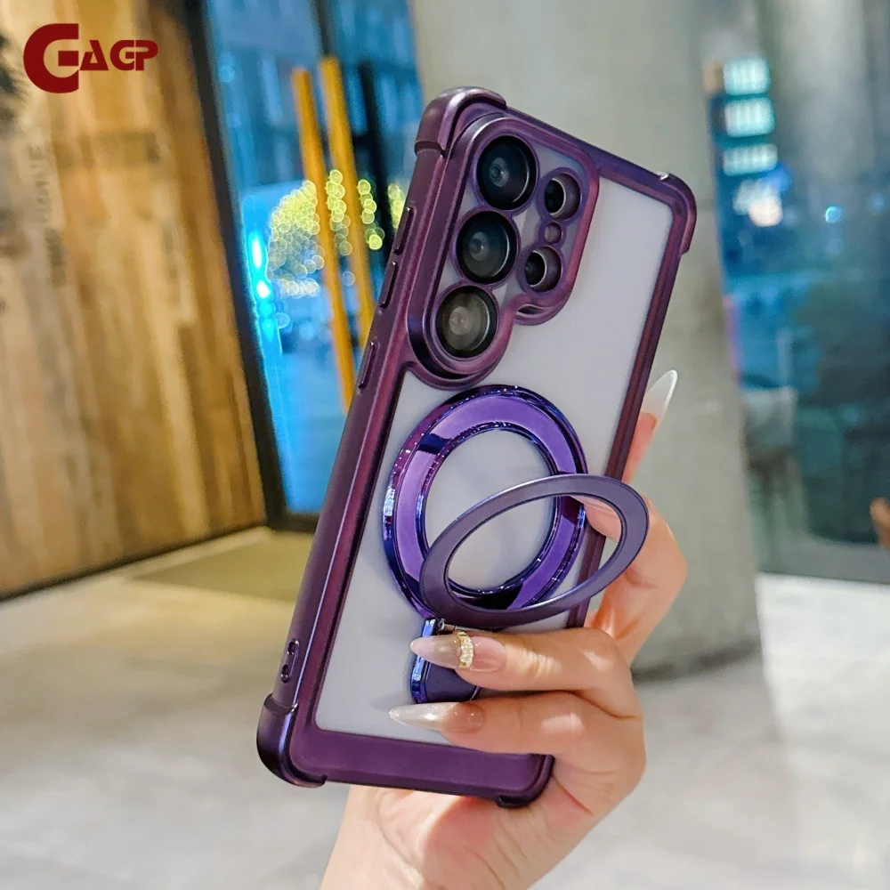Transparent Electroplated Magnetic Bracket Case with Lens Protector Cover
