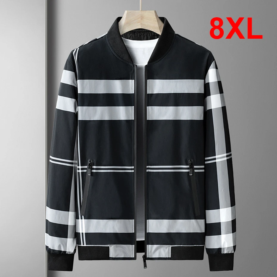 Men's Striped Plaid Jacket 8XL Plus Size Jacket Coat Spring Autumn Baseball Jacket Male Big Size 8XL Stripe Coats 2023 men s winter warm high collar knitting sweater male slim fit fashion casual pullover men s plaid knit shirt british style