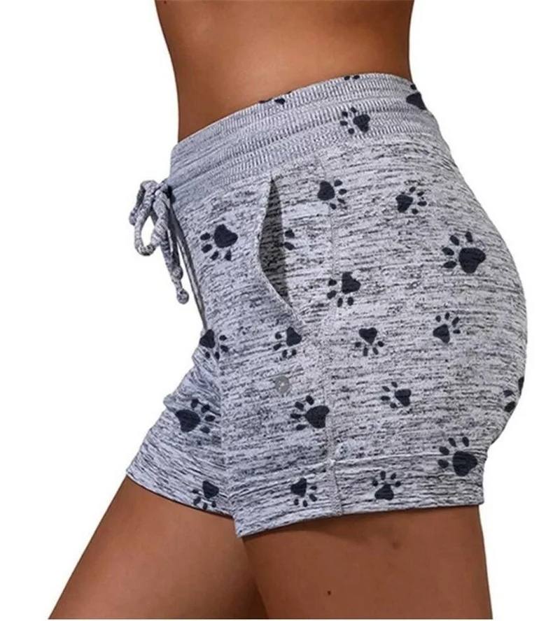 Kawaii Dog Paw Print Casual Fashion Slim Elastic Band Shorts Women Loose Lace Up Black Harajuku Short Plus Size Female Homewear