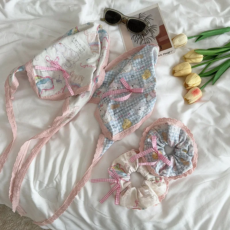 Damen Scrunchie Kopftuch Koreanischer süßer Stil Spaß Plaid Hund Katze Dreieck Schal Niedliche Spitze Stirnband Haarschmuck Kombination – Detail 15