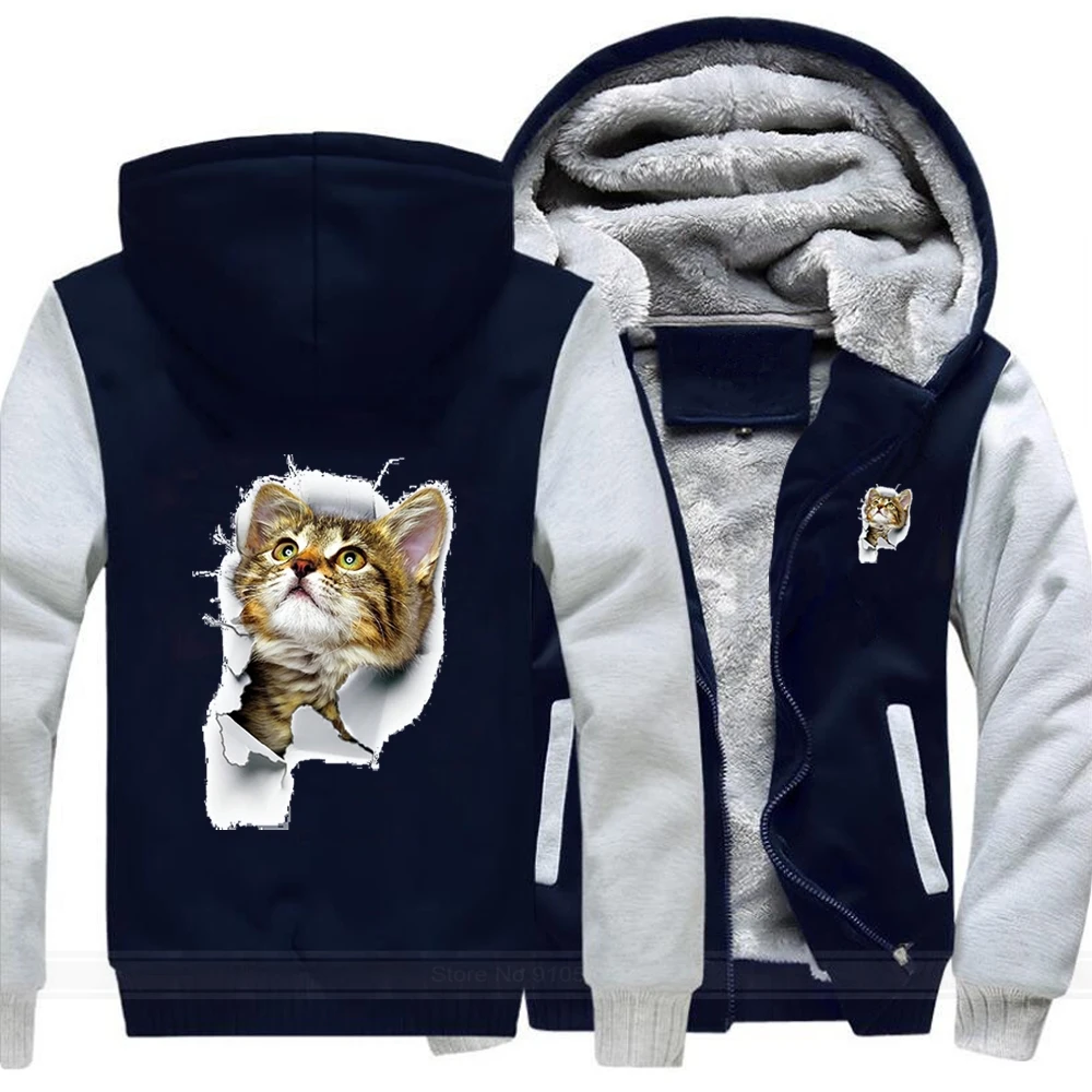 

Raglan Winter Fleece Kawaii Cat Out Of The Wall Casual Hoodies Man Classics Fashion Thick Sweatshirt Male Hip Hop Pullover