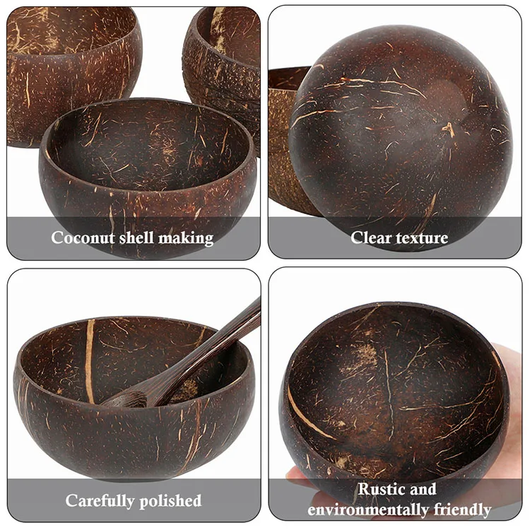 Natural Coconut Bowls for Serving Dishes Wooden Salad Wood Reusable Bowl Serving Utensils Natural Coconut Shell Bowls