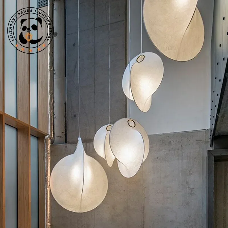 

Japanese Wabi-sabi Akari Silk Chandelier LED Pendant Lamp for Loft Living Room Hotel Loft Villa Staircase Overlap Hanging Lights