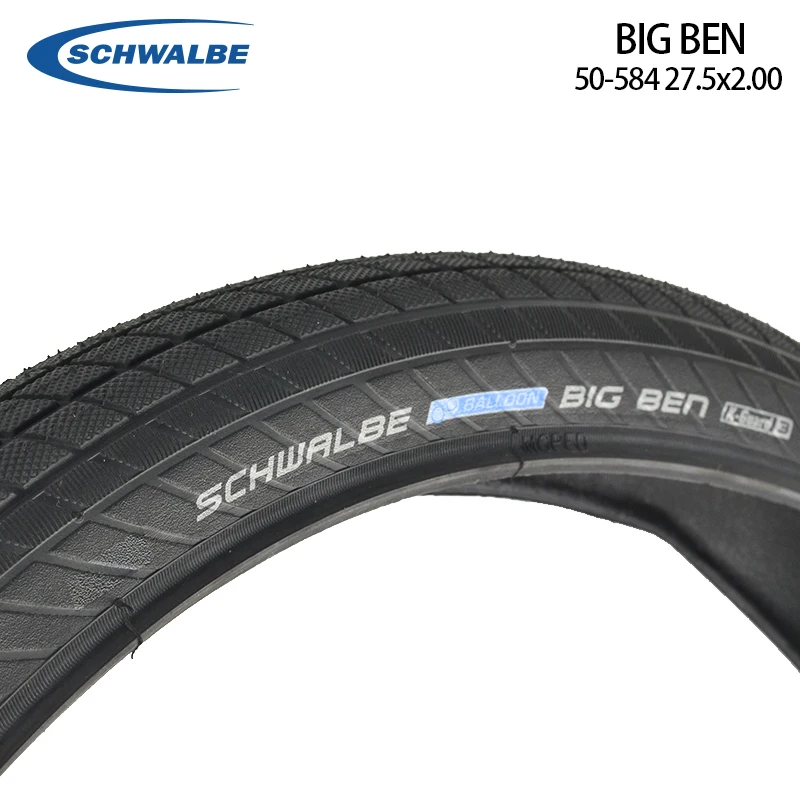 

Schwalbe Big Ben 27.5 Inch 50-584 27.5x2.00 City Commuter Bicycle Tire K-Guard Level 3 Puncture Resistant Steel Wired Outer Tire