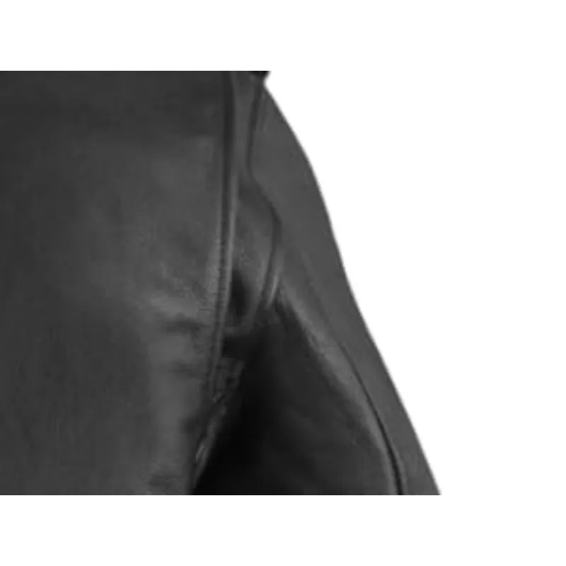 action back of mens black leather jacket