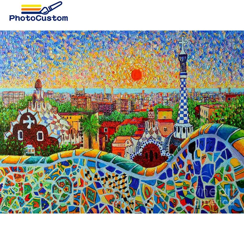 

PhotoCustom Paint By Number Colorful House DIY Pictures By Numbers Landscape Kits Drawing On Canvas Hand Painted Painting Art Gi