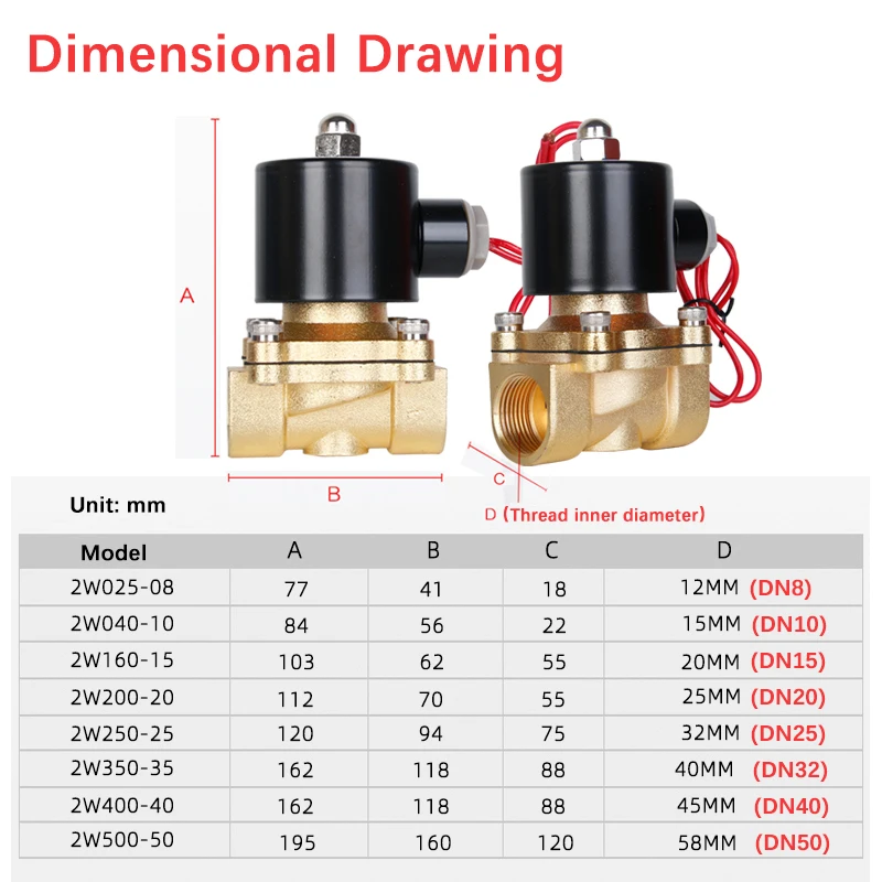Shower Diverter Valve Water Adapter Ball Valve 2W Electric Solenoid Valve 1/4"; 3/8"; 1/2"; 3/4"; 1"; Normally Closed Pneumatic For Water Oil Air 12V 24V 220V 110V