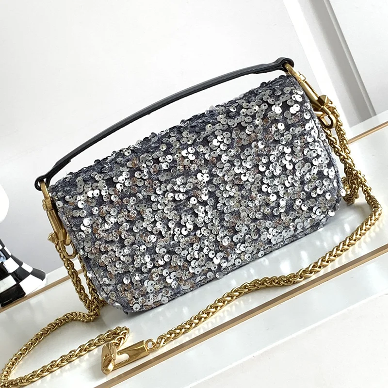 

New Luxury Beaded Handbag Removable Sliding Chain Shoulder Bag Vintage Magnetic Buckle Women's Dinner Bag Diagonal Straddle Bag