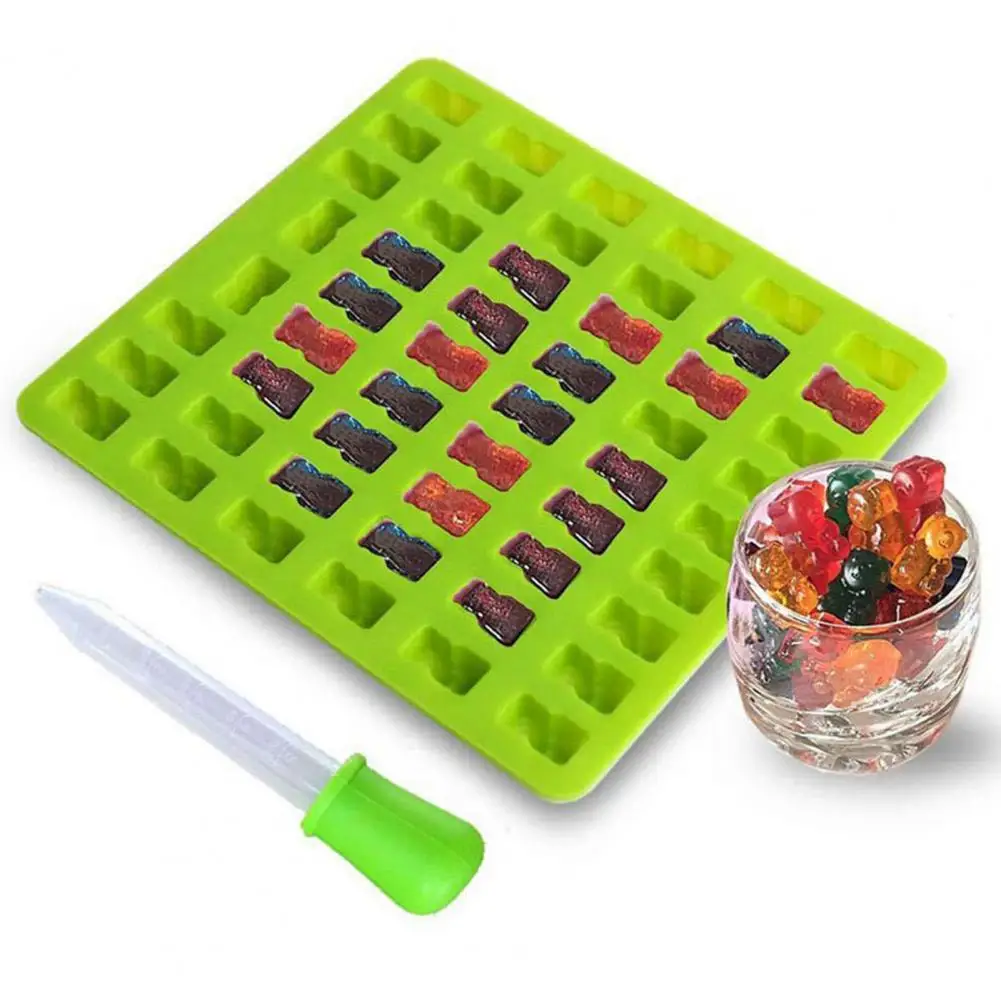 Candy Mold BPA Free Nonstick Food Grade 53 Cavities Silicone Gummy Mold Microwave Safe Teddy Bear Candy With Dropper