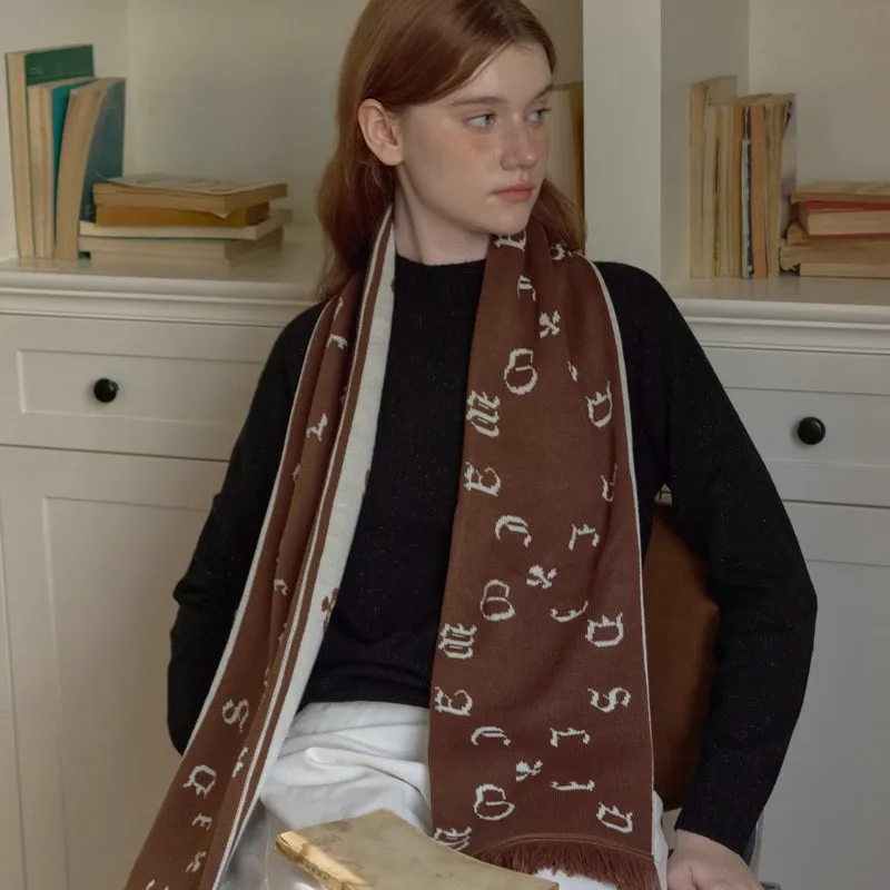 Kingly Crow Crane Winter Vintage Snowflake Letter Tassel Double-Sided Fashionable Warm Neck Warmer Korean Style Scarf - Image 2