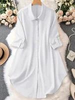 Plus Size 1XL-5XL Fashion Women‘s   Turn-Down Collar Blouse Ladies Button-Up Casual Chic Solid Color Roll-Up Sleeves Top Shirt - Image 5