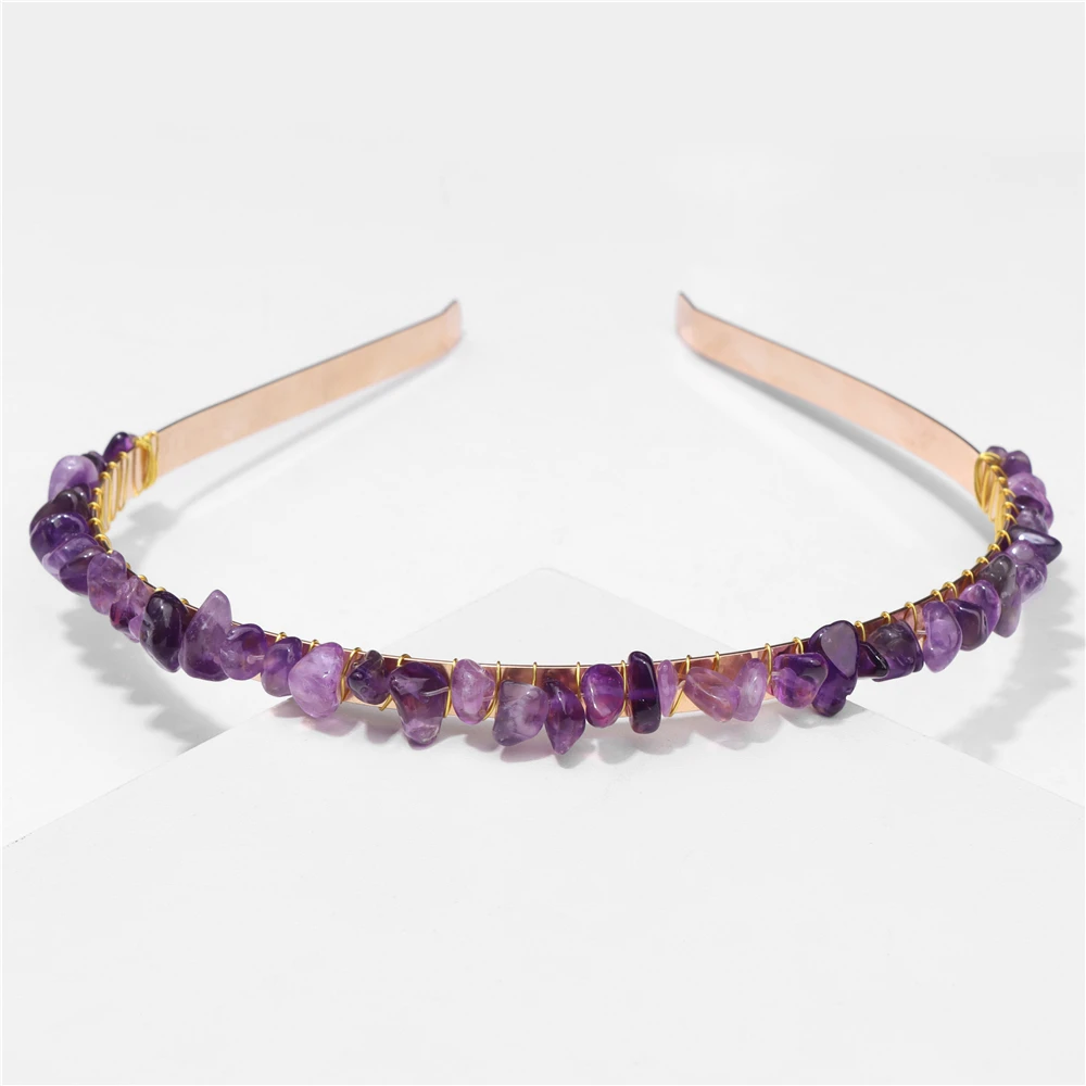 Green Agates Beads Hair Hoops For Women Hair Accessories Natural Chip Beads Headwear Rose Pink Quart Citrines Headbands Jewelry