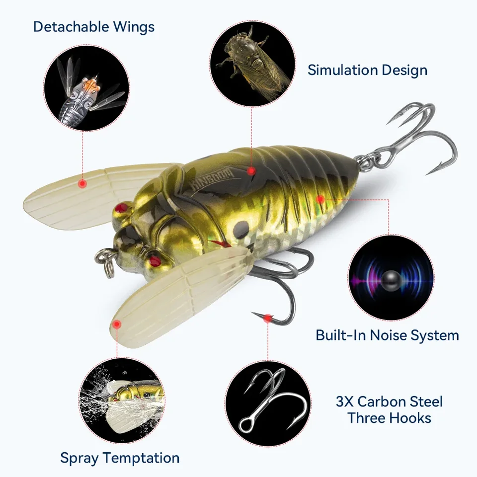 Leurre De Pêche Insecte Cigale 4cm 5.5g Avec Ailes - Pack De 2