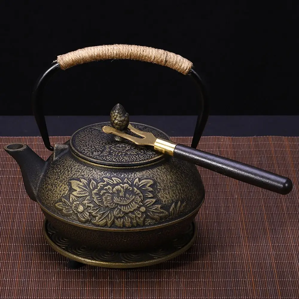 Anti-Scald Japanese Style Heat Insulation Wooden Handle Stainless Steel Clamp Teapot Lid Clip Tea Kettle Cover Fork Holder