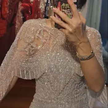 FATAPAESE Customized Evening Gown Sequins Embellished Removable Cape-neckline Beading Fully Beads Gems Short Sleeve Formal Dress 1