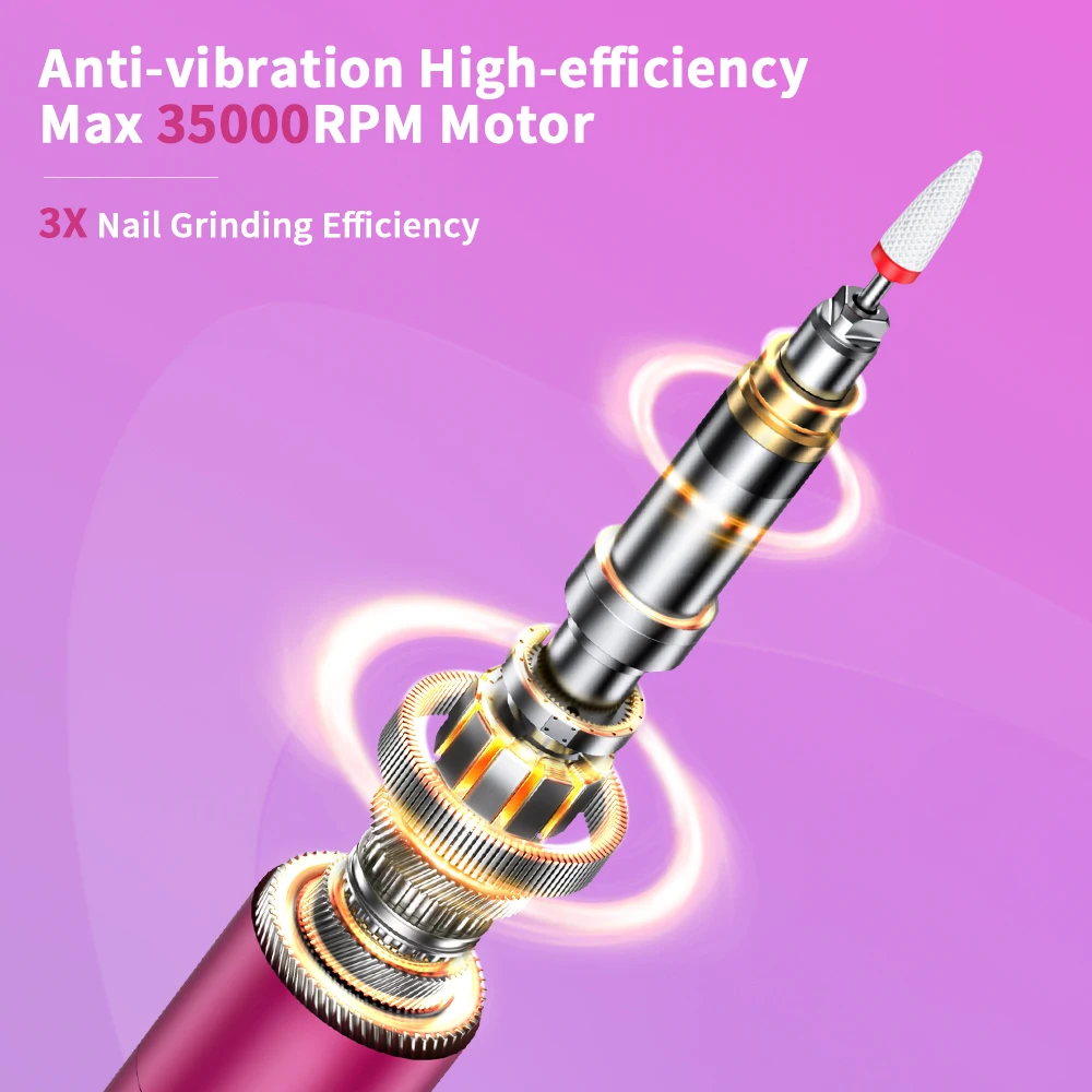 INBUTY 전기 네일 드릴 키트, 정리함 케이스 포함, 아크릴 손톱 광택제 매니큐어 페디큐어 살롱용, 35000RPM 네일 드릴 머신