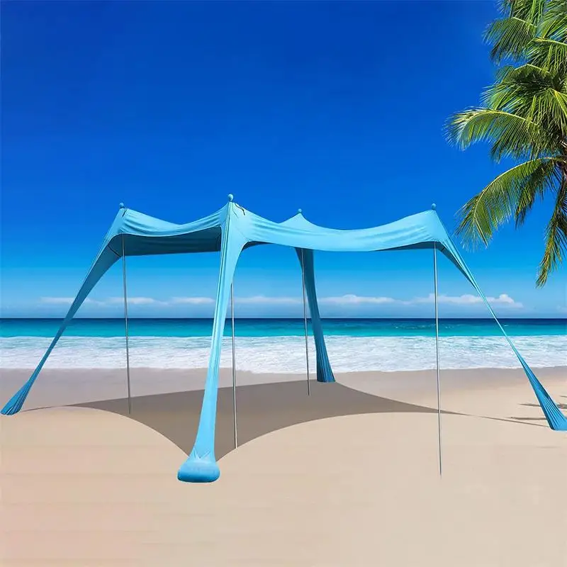 Large Family Beach Canopy Awning Tent Sunshade Beach Tent With Poles UPF50 Outdoor Beach Umbrella Parasol Camping Shade Membrane