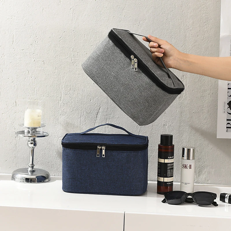 Toiletry Bag 1pc Business Trip Men's Double Layer Large Capacity Cosmetic Bag Oxford Cloth Storage Portable Handbag