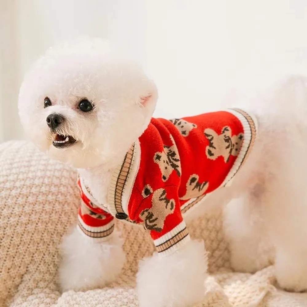 니트 강아지 스웨터 따뜻한 곰 패턴 애완견 옷 편안한 유니버설 애완견 가디건 소형 중형견 치와와 강아지용