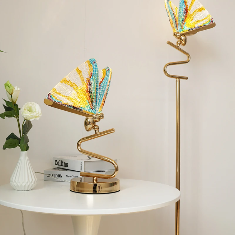 

Butterfly enamel colored desk lamp, high-end living room, study decoration, light luxury household, warm bedroom, bedside lamp