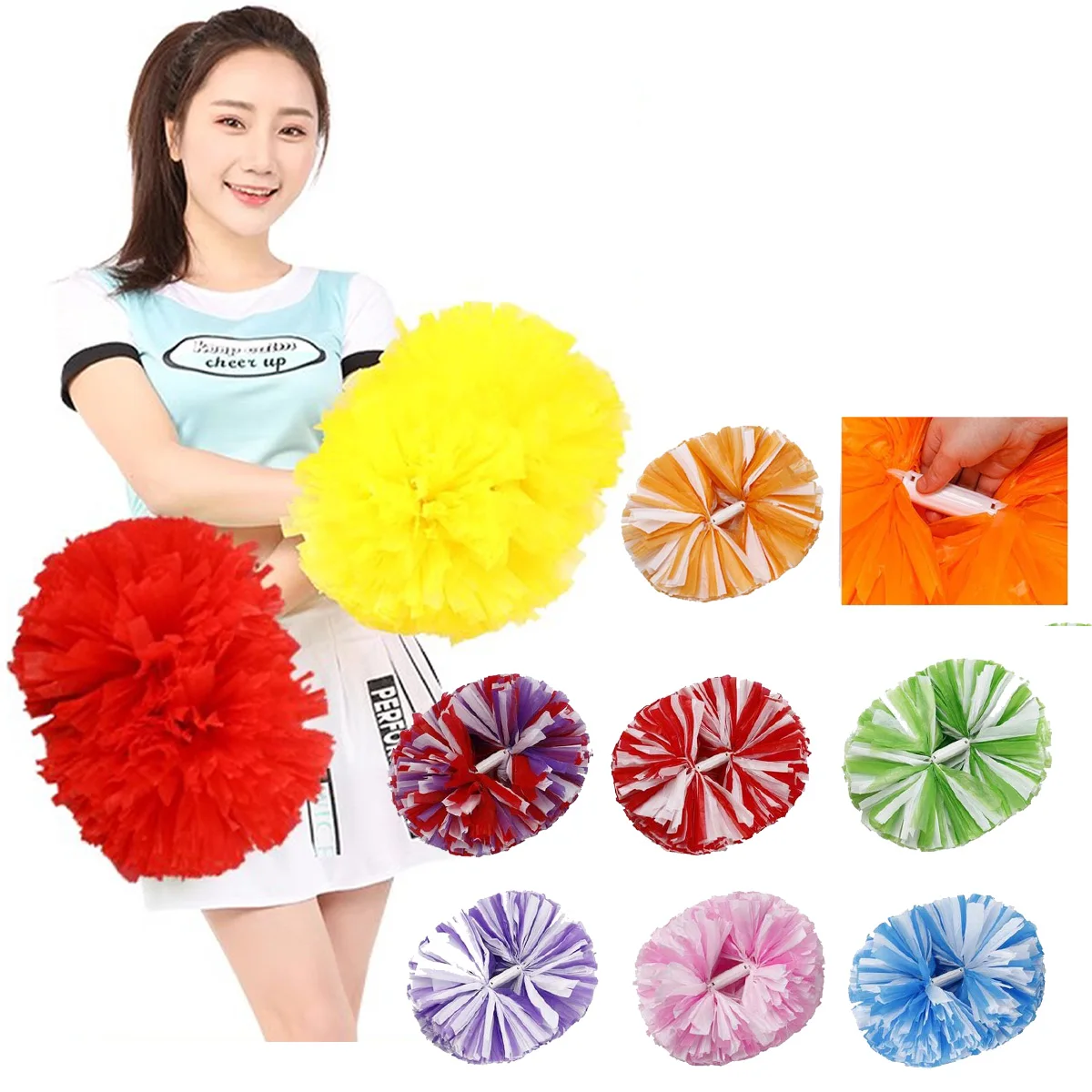 1Pc Handle Competition Flower Dance Party Decorator Pom Poms Cheerleading Cheering Ball Match Vocal Dance Party Concert Decorat