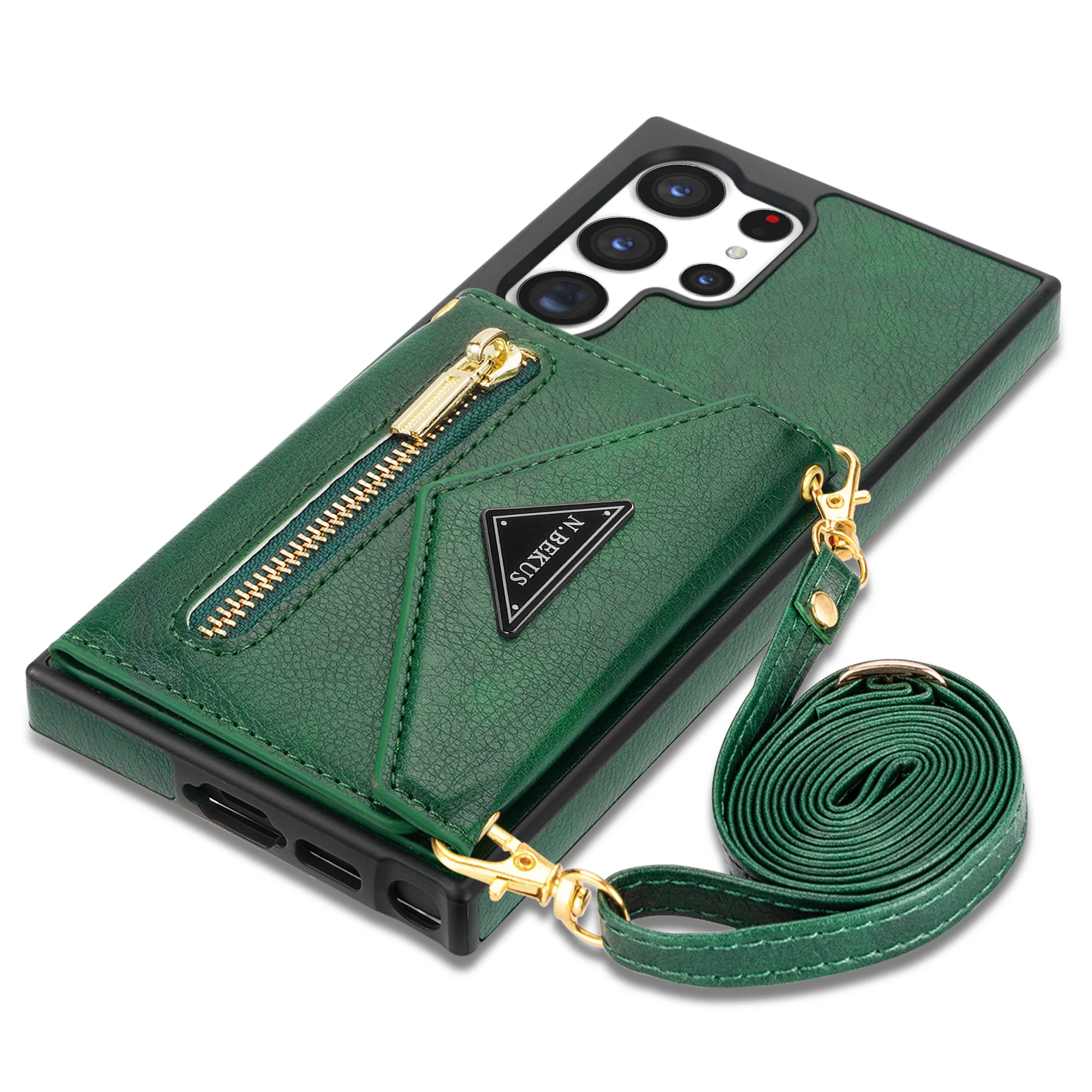 Elegant Leather Crossbody Wallet Case with Card Holder and Lanyard