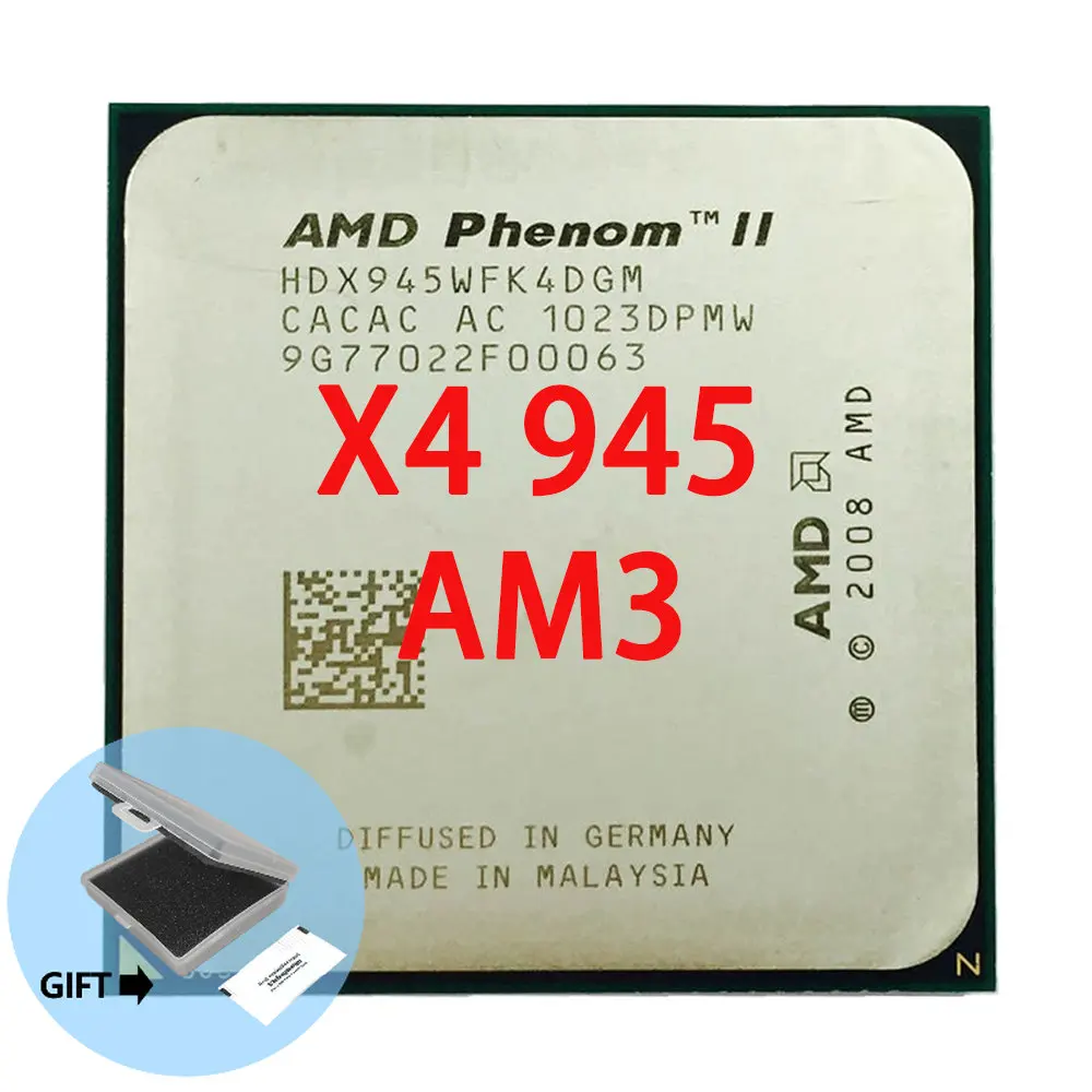 Processore AMD Phenom II X4 945 Quad-Core 3GHz - Socket AM3 - Modello HDX945WFK4DGI (Tray)