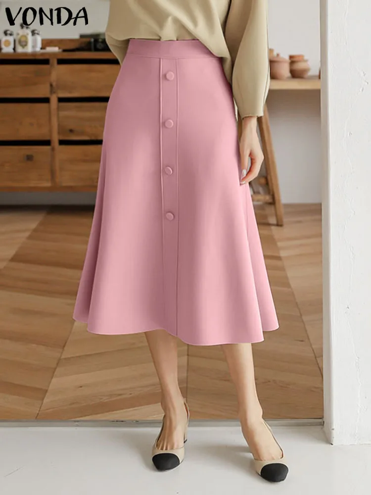 

VONDA Women Skirts 2023 Summer Elegant Solid Color Skirts Loose Buttons Casual Pockets Fashion Streetwear Bottom Femme