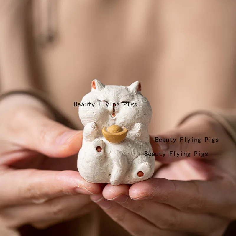 Yixing Semi Handmade Purple Clay Cute Cat Tea Pet Boutique Can Be Raised Creative Tea Play Small Ornaments Tea Set Accessories