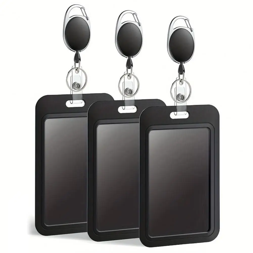 Id Card Holder Sliding Badge Holder Badge Holders with Retractable Reels Office School Id Card Protectors Durable Case for 3pcs