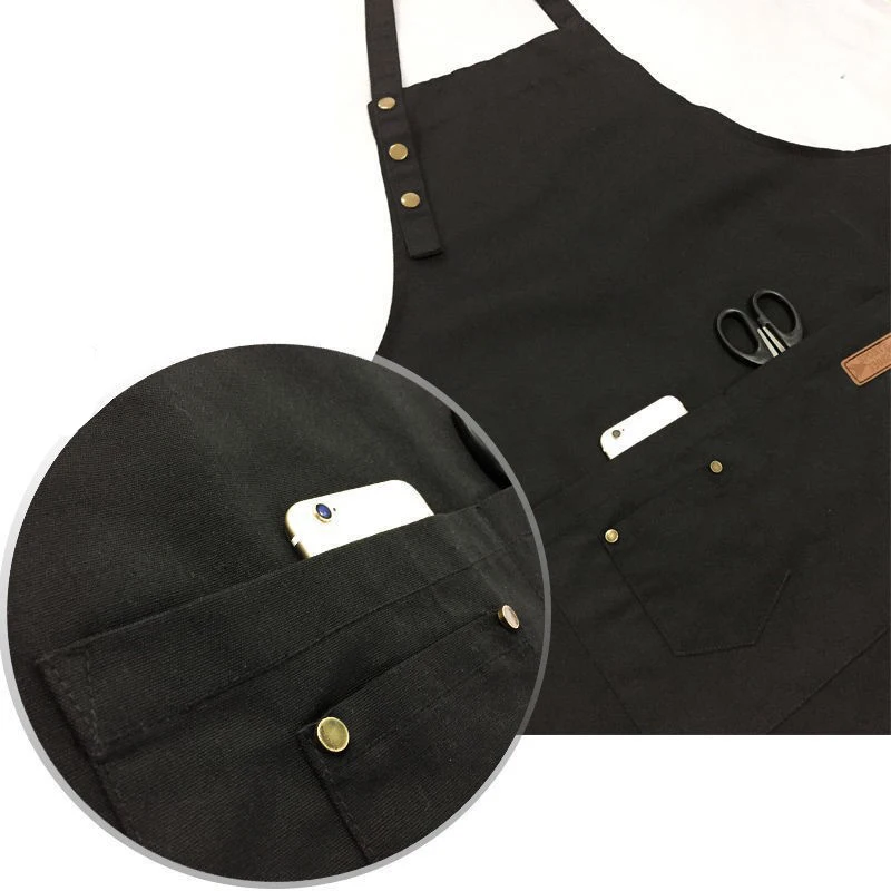 Untior Customizable Apron Solid Color Cotton Cooking Oil Proof Pinafore Hanging Neck For Restaurant Shop Waiter Work Uniform