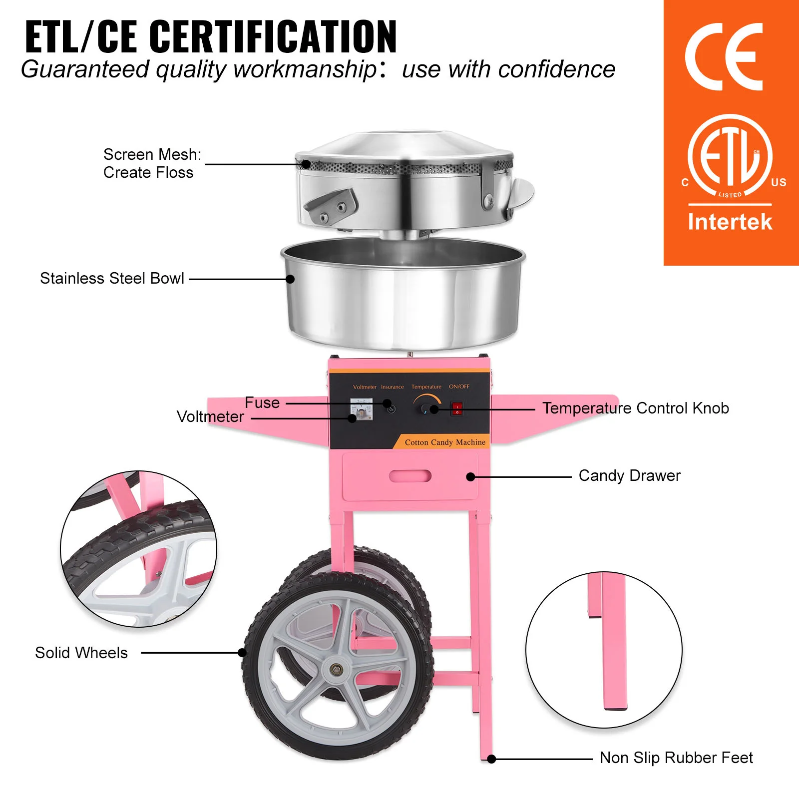 Stainless Steel Commercial Cotton Candy Machine
