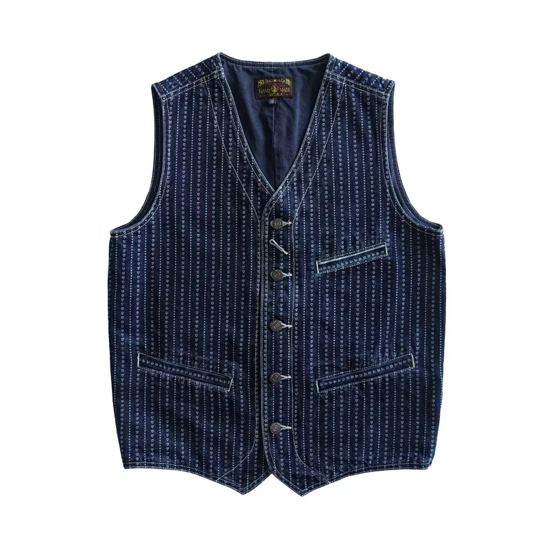 Sauce Zhan Men's Suit Vest Wabash Heart-shaped Vintage Blazer Vest Selvedge Denim Fabric Loose Fit 13.5 Oz 5