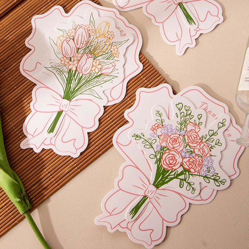 6/12Pcs Bouquet Greeting Card Paper Flower Thank-you Blessing Card for Wedding Birthday Party Mother's Day Handwritten Postcard