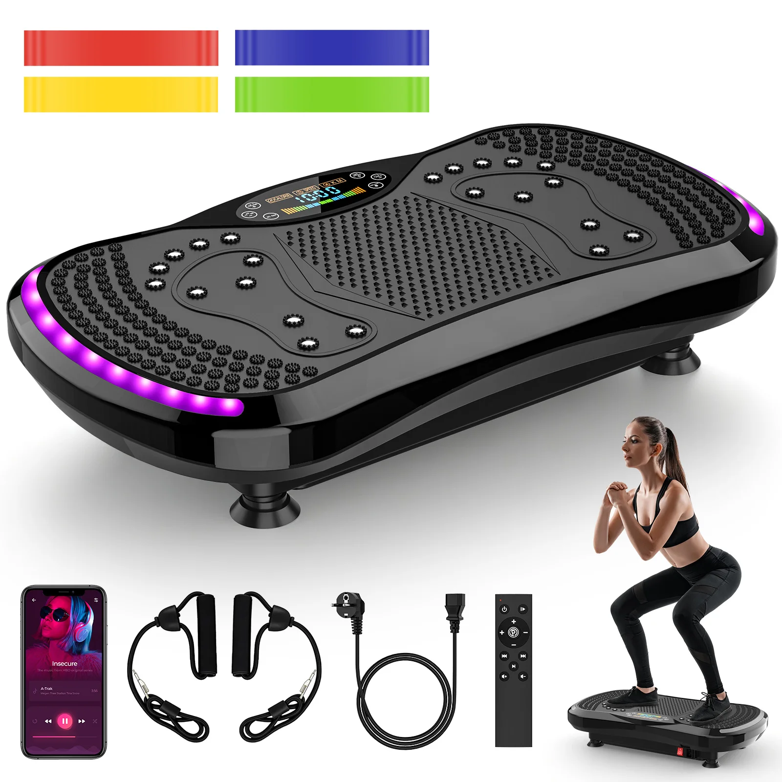 200KG Vibration Plate, 9 Muscle Stimulation Programs, Built-in Bluetooth Speaker - Home Body Workout Machine
