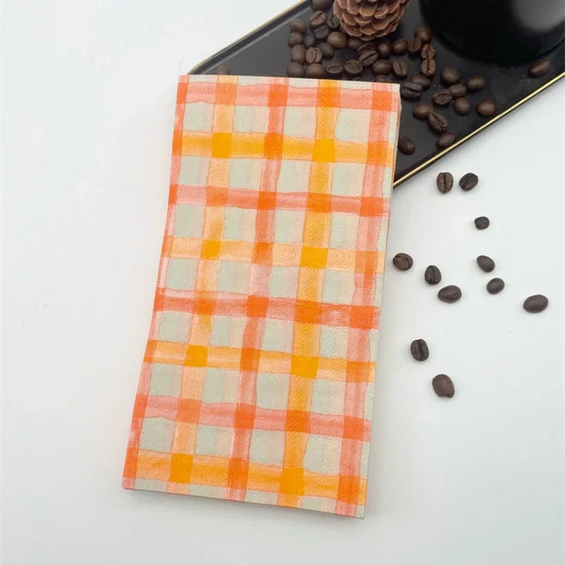 Paper Napkins 20pcs 33*40cm 2-Ply Orange Plaid Printed Napkins