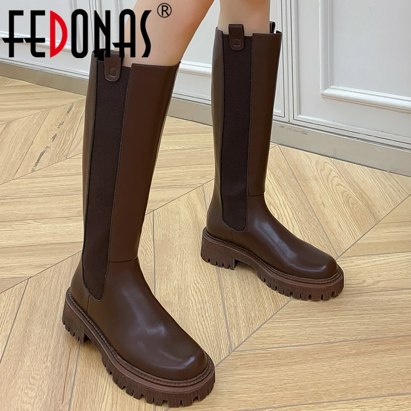 

FEDONAS Platform Thick Heels Women Knee-High Boots Genuine Leather Autumn Winter Shoes Woman Zipper Casual Outdoor High Boots