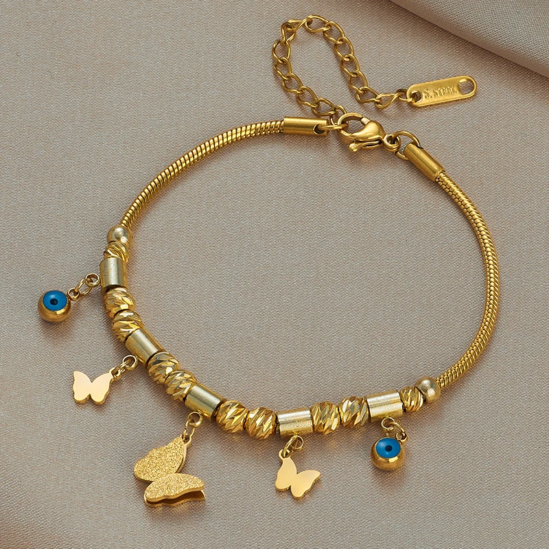 316 Stainless Steel Turquoise Butterfly Star Tassel Multilayer Chain Bracelet for Women stainless steel bracelet