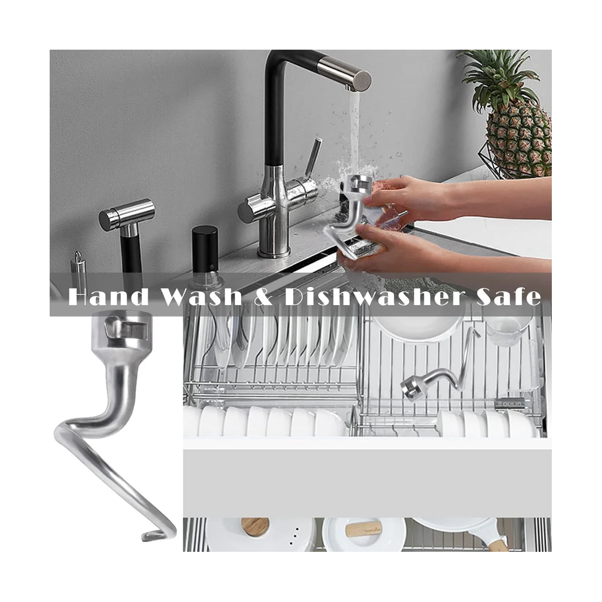 Dishwasher Safe,Spiral Dough Hook for Kitchenaid Stand Mixer, 4.5
