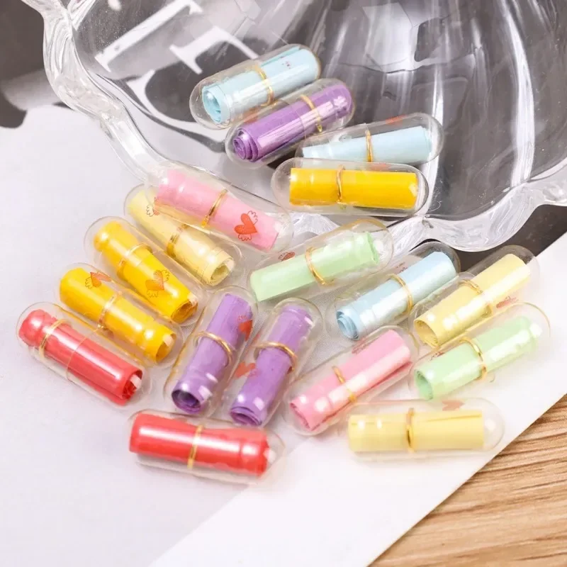 Message Capsule 100Pcs Mini Message Capsules Blank Notes Pill With Roll Paper Wish Bottle Transparent Capsules Wedding Party Valentine's Gift