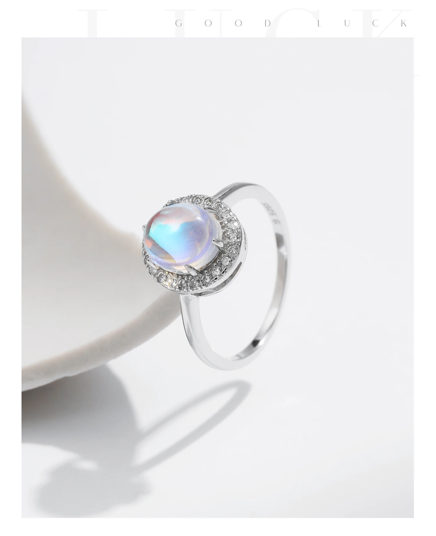 MODIAN 925 Sterling Silver Delicate Luxurt Oval Moonstone Party Finger Ring Shiny Rainbow Color Fine Jewlry For Women Gift