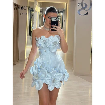 Avery Customized Blue Floral Spaghetti Straps Sleeveless Chic Wedding Evening Dress for Event Party Dresses Luxury 2026 Elegant